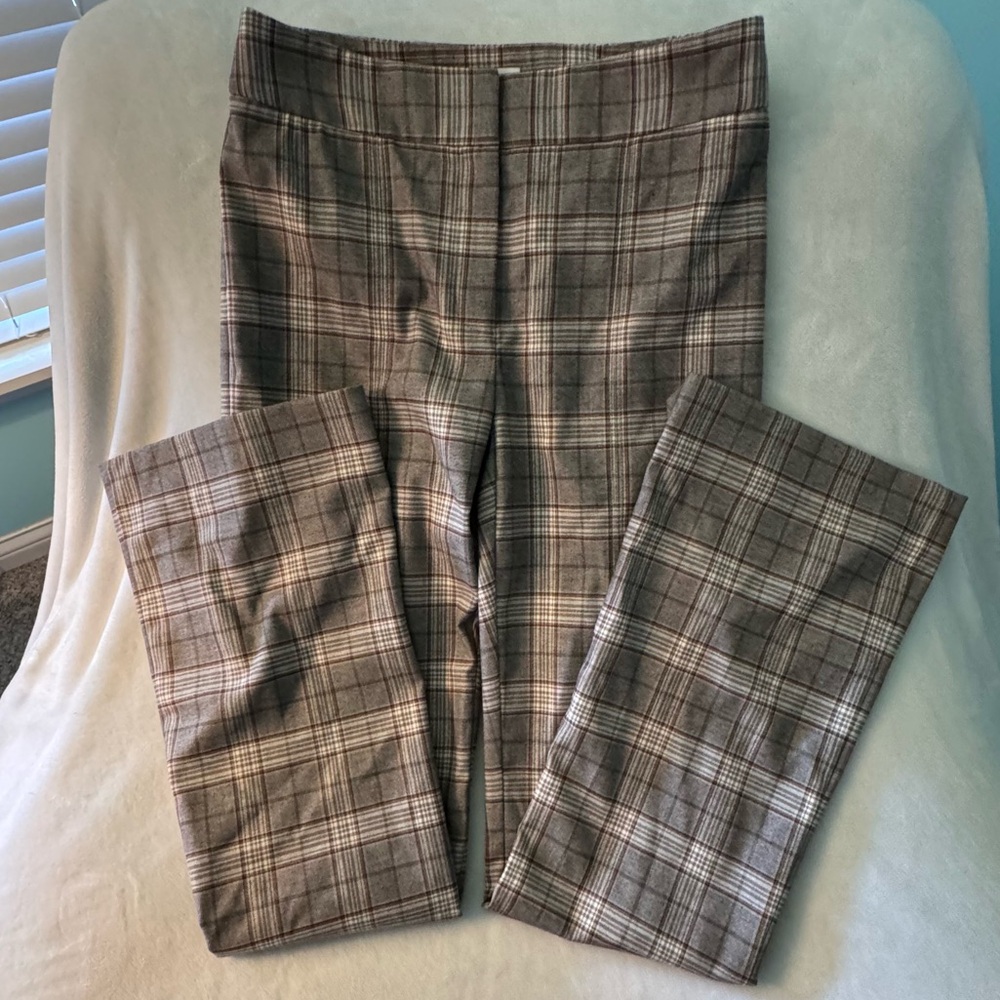 Gianni Bini Alora Plaid Split Front Pants Women’s 2 Brown Vintage Look EUC